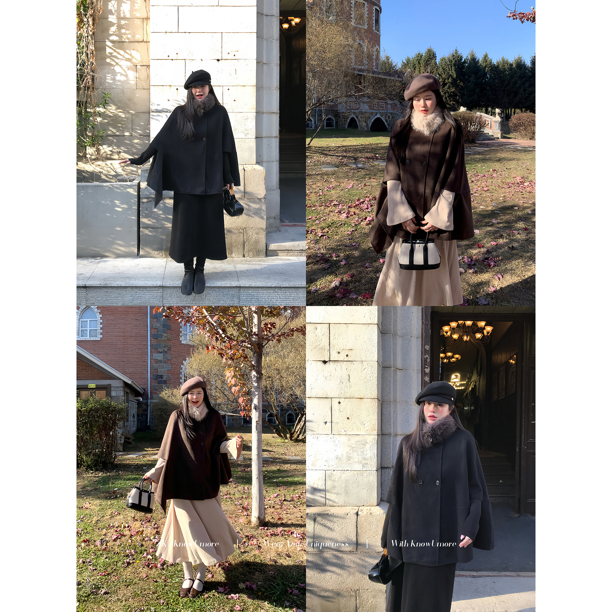 知葵微胖定制【唐顿庄园】秋冬财阀千金双面呢毛领斗篷外套MN1940