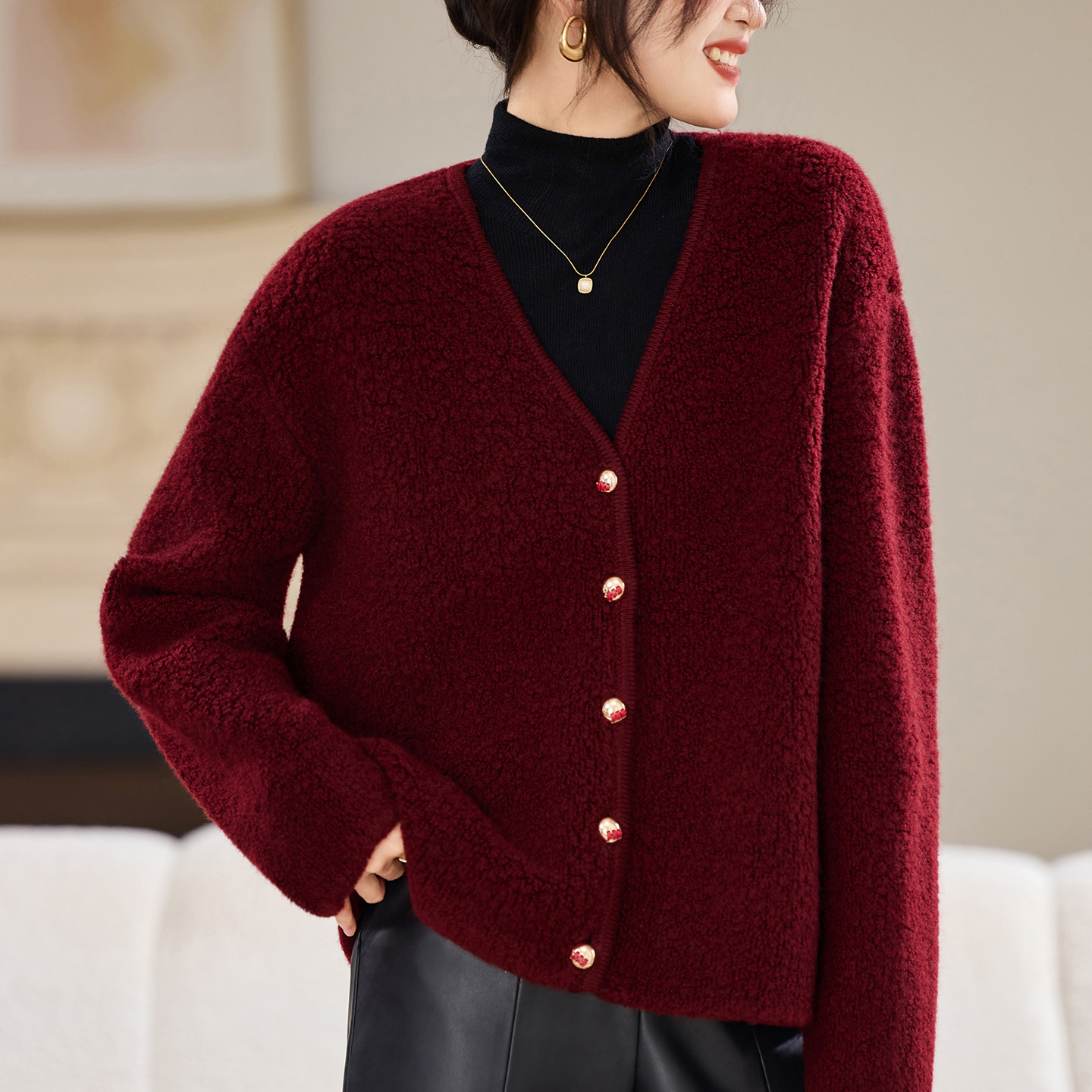 羊羔毛外套女2025新款秋装胖mm大码上衣漂亮洋气减龄毛衣开衫显瘦