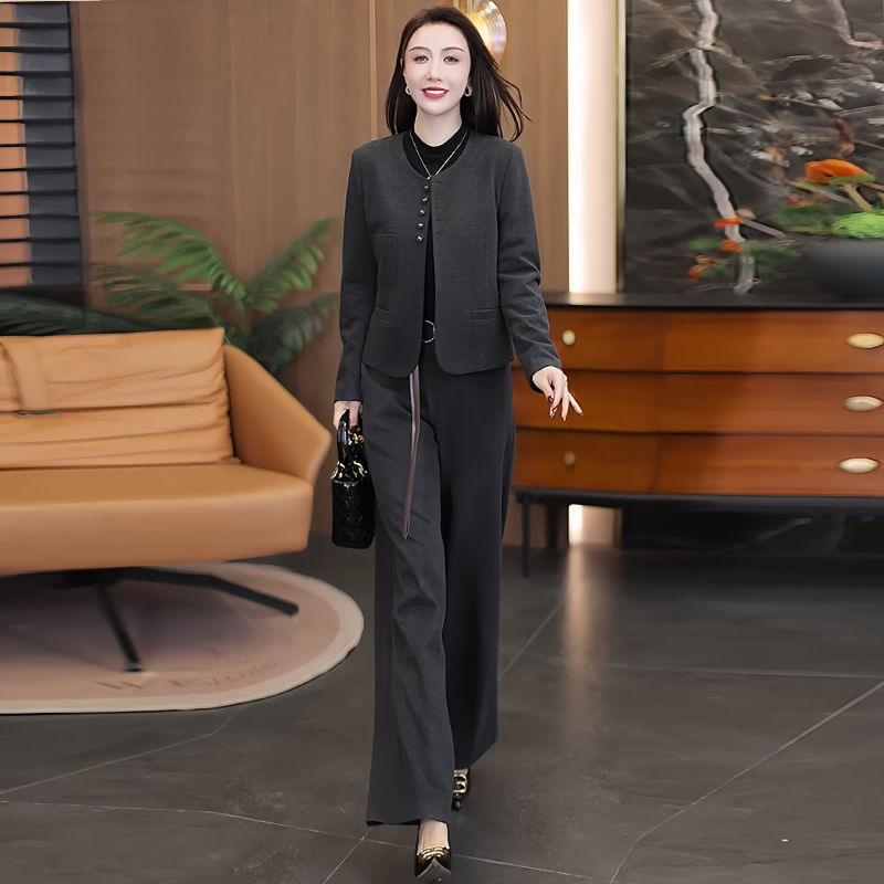 时尚洋气气质减龄套装女2025秋冬新款高级感上衣百搭阔腿裤两件套