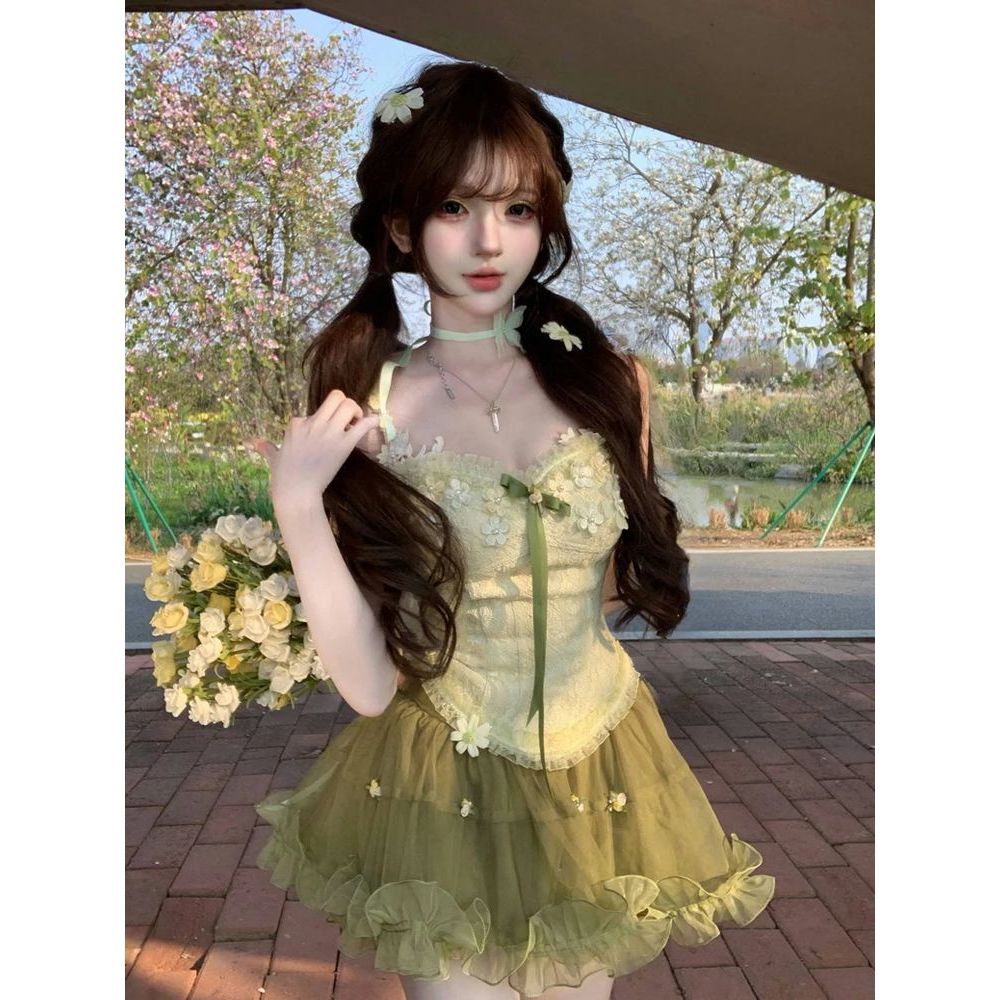 【森林秘境】千金公主纯欲风法式上衣+蓬蓬收腰显瘦短裙开衫套装