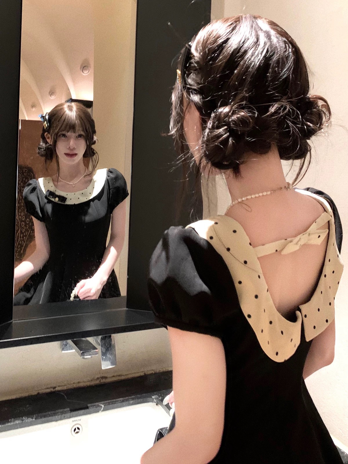奶糖~心动小礼裙miu系法式泡泡袖连衣裙小黑裙收腰显瘦女