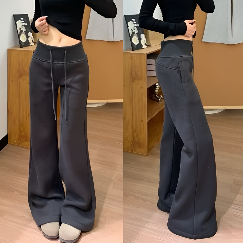 lulu设计感运动微喇裤女秋季2025新款抽绳款休闲宽松显瘦喇叭卫裤