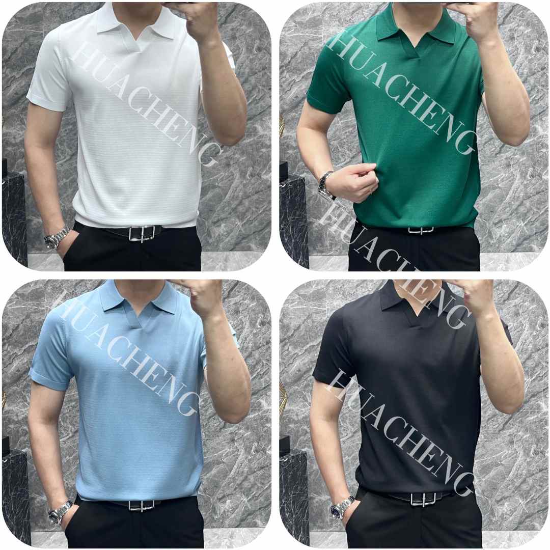 【画成】夏季新款亲肤透气男士时尚休闲纯色百搭翻领短袖 2507