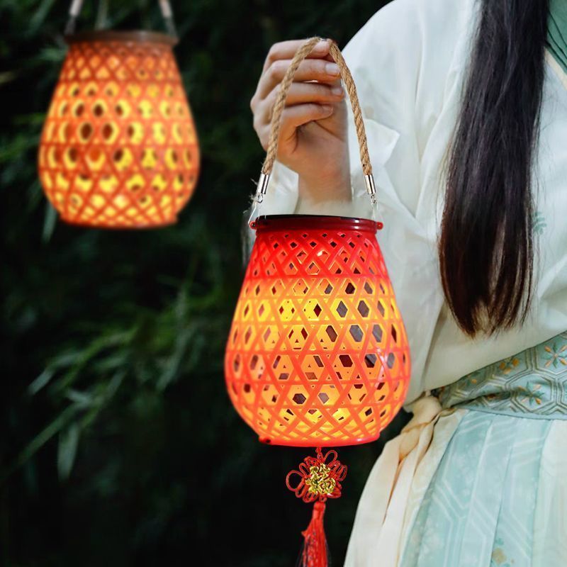 小米有品太阳能灯笼usb充电款仿竹编挂灯笼庭院吊灯花园阳台复古