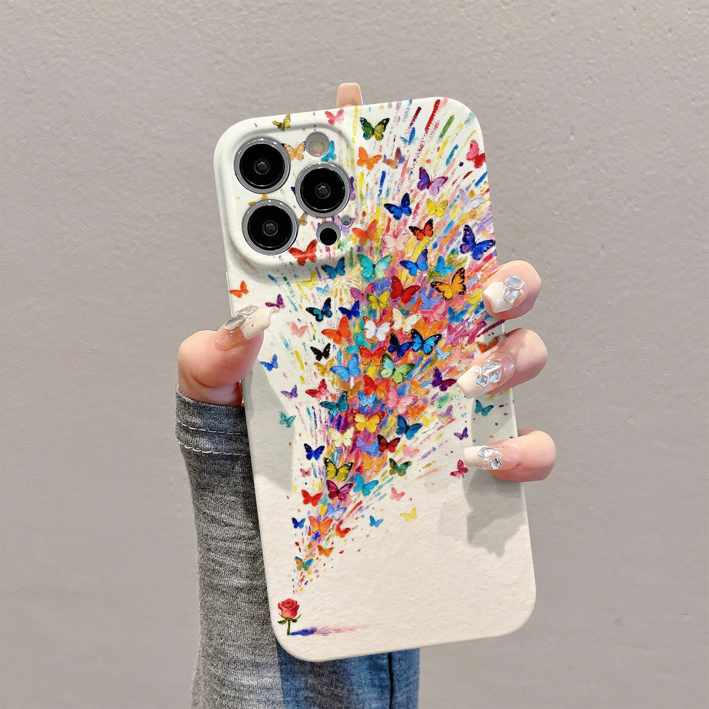 油画蝴蝶玫瑰适用苹果17/16菲林手机壳华为创意vivo小米15高级opp