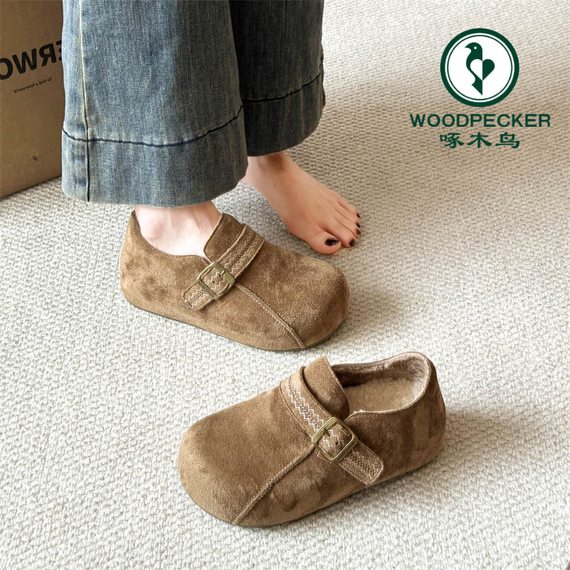 啄木鸟内增高加绒勃肯鞋女2025新款秋季二棉鞋豆豆鞋博肯乐福鞋子