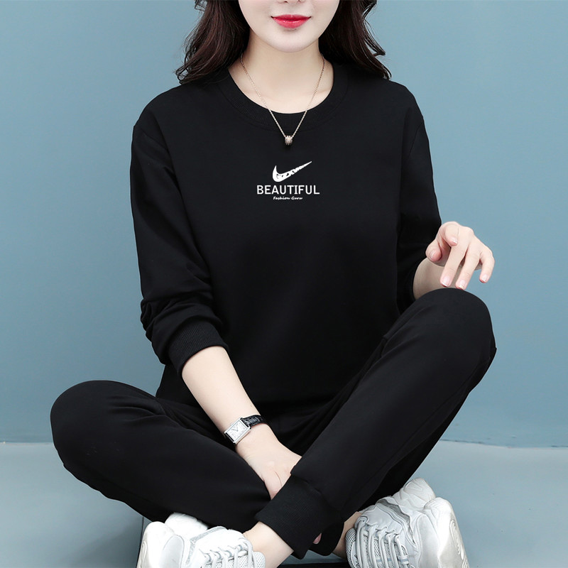 N1KE官网休闲运动服套装女款春秋季加绒长袖卫衣大码跑步两件套棉