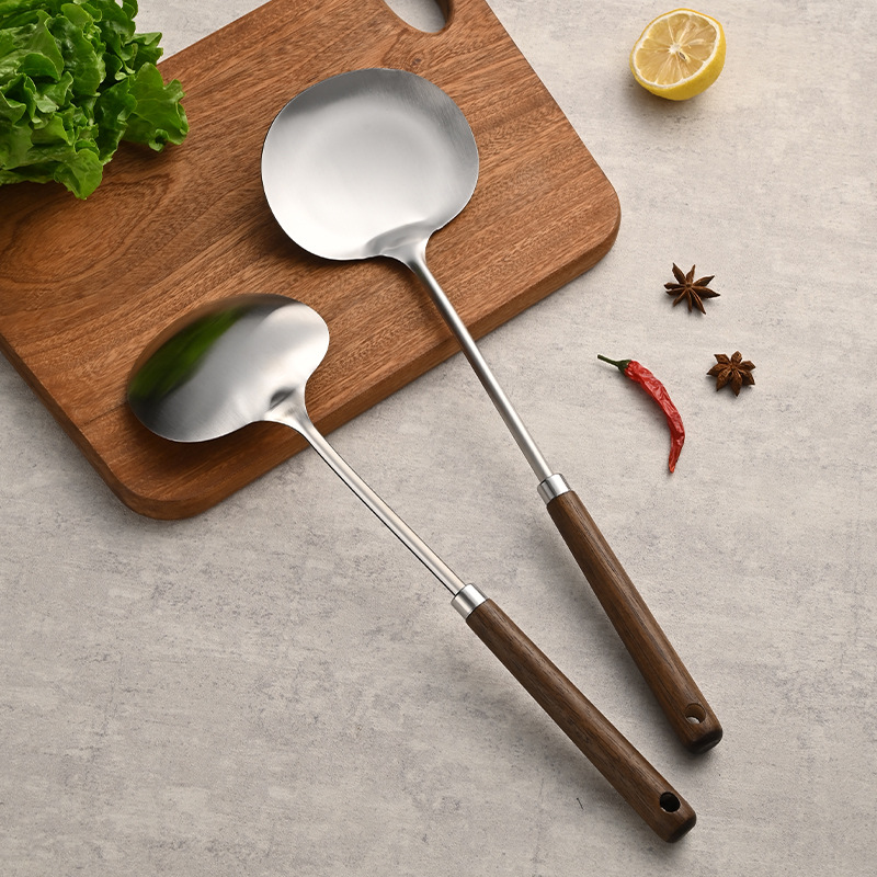 不锈钢复古实木蘑菇铲长柄炒菜勺厨房贵州炒勺汤勺家用厨具铲子
