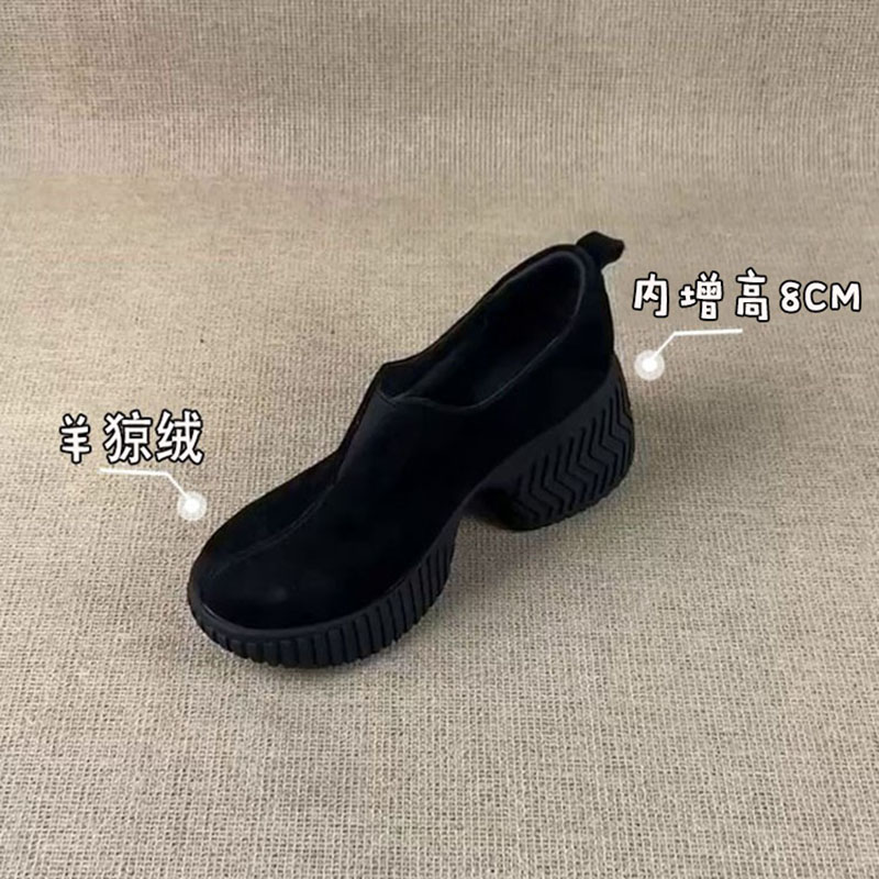 内增高8cm小个子时尚英伦风运动单鞋女2025新款加绒厚底乐福鞋冬