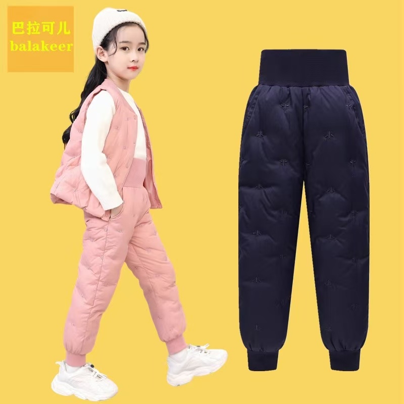 巴拉可儿女童羽绒裤冬装洋气男童中大童学生校服内外穿保暖裤套装