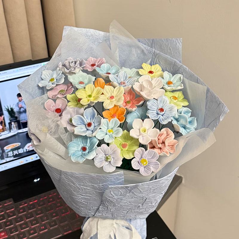 景德镇陶瓷仿真花生日桌面房间卧室客厅送对象摆件情人节永生花束