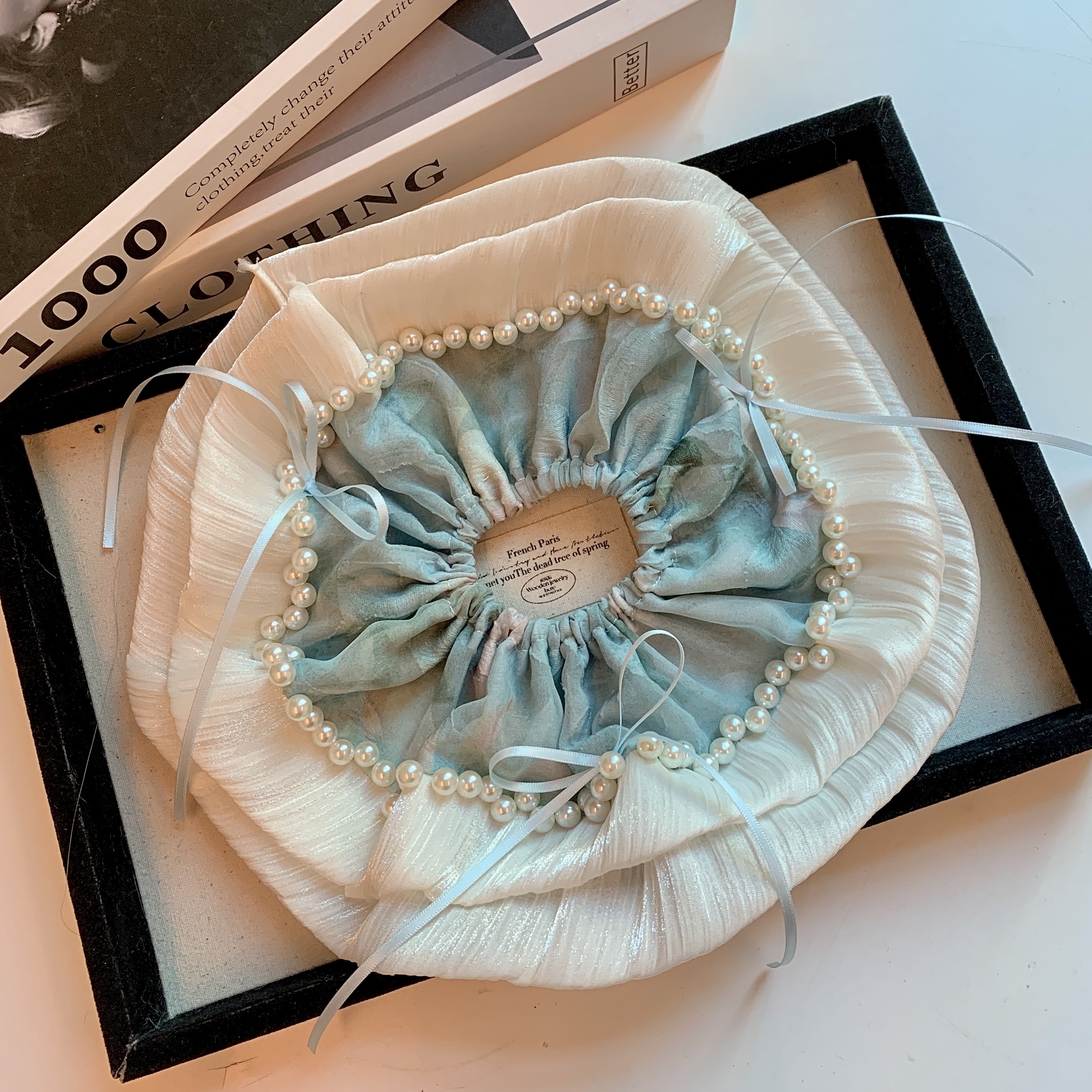 网纱蝴蝶结钉珠锁边大肠发圈扎马尾高级感头绳发饰夏季发饰