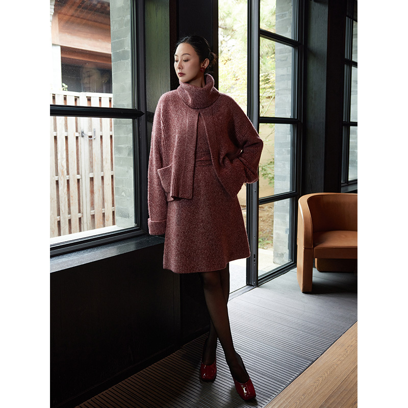 TRACYCHU特价意大利混蚕丝羊绒花纱烟粉色无袖连衣裙老钱冬季新款