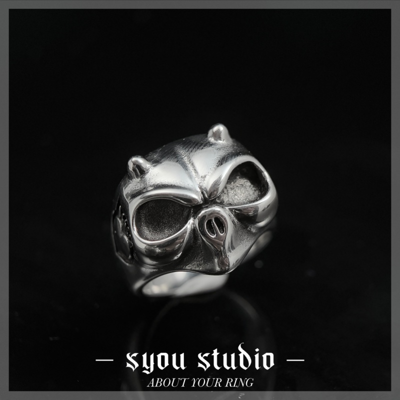 钛钢戒指 小恶魔骷髅复古不掉色戒指推荐男生小众情侣尾戒哥特