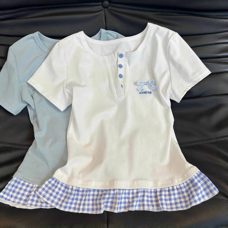 女童夏装童装2025新款中大童夏季圆领半袖T恤上衣女孩洋气T恤裙子