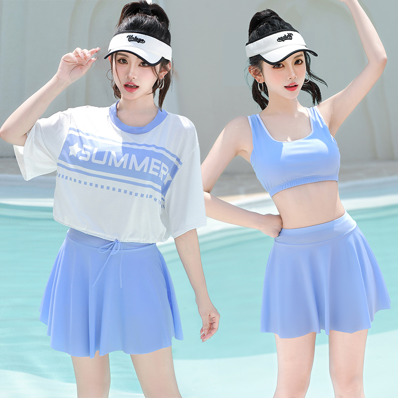 泳衣女分体保守运动三件套显瘦遮肚时尚高级感2025新款泡温泉泳装