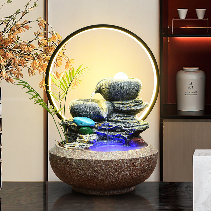 现代轻奢流水摆件循环水客厅办公室转运球桌面玄关假山喷泉景观