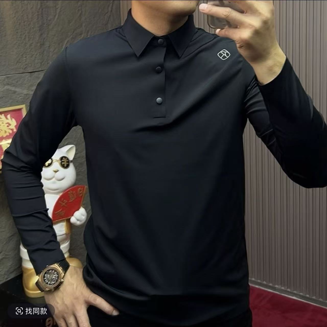 2025-9808轻奢痞帅polo衫长袖男装衬衫男士Polo衫休闲秋季男