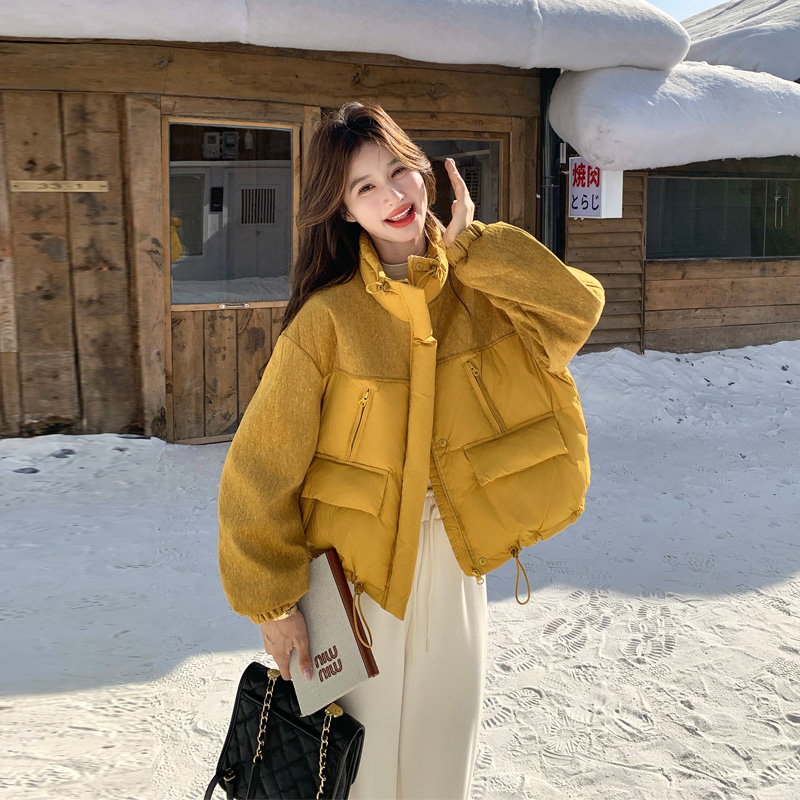 立领百搭休闲风羽绒服女2025冬季新款韩系穿搭ins风白鸭绒面包服
