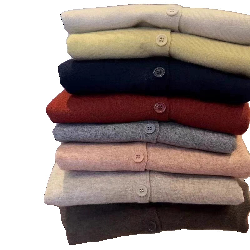 休闲百搭春秋薄款针织开衫女韩版圆领宽松短款外搭毛衣外套上衣