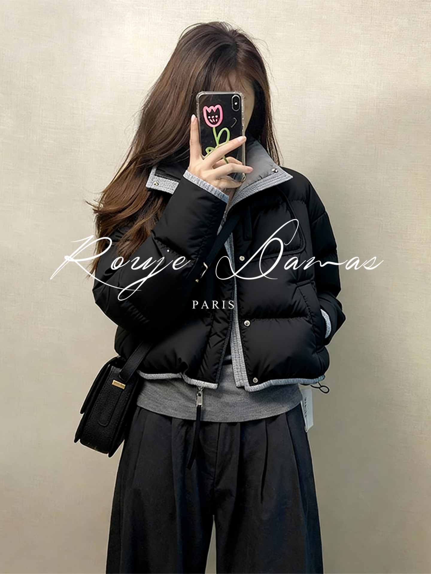 法式休闲撞色翻领短款棉服女小个子2025冬季新款保暖面包服外套