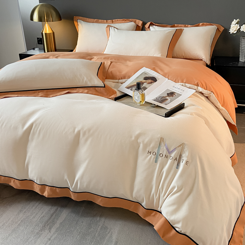 富安娜全棉简约高端刺绣四件套家居用品轻奢床上套件纯棉被罩被套