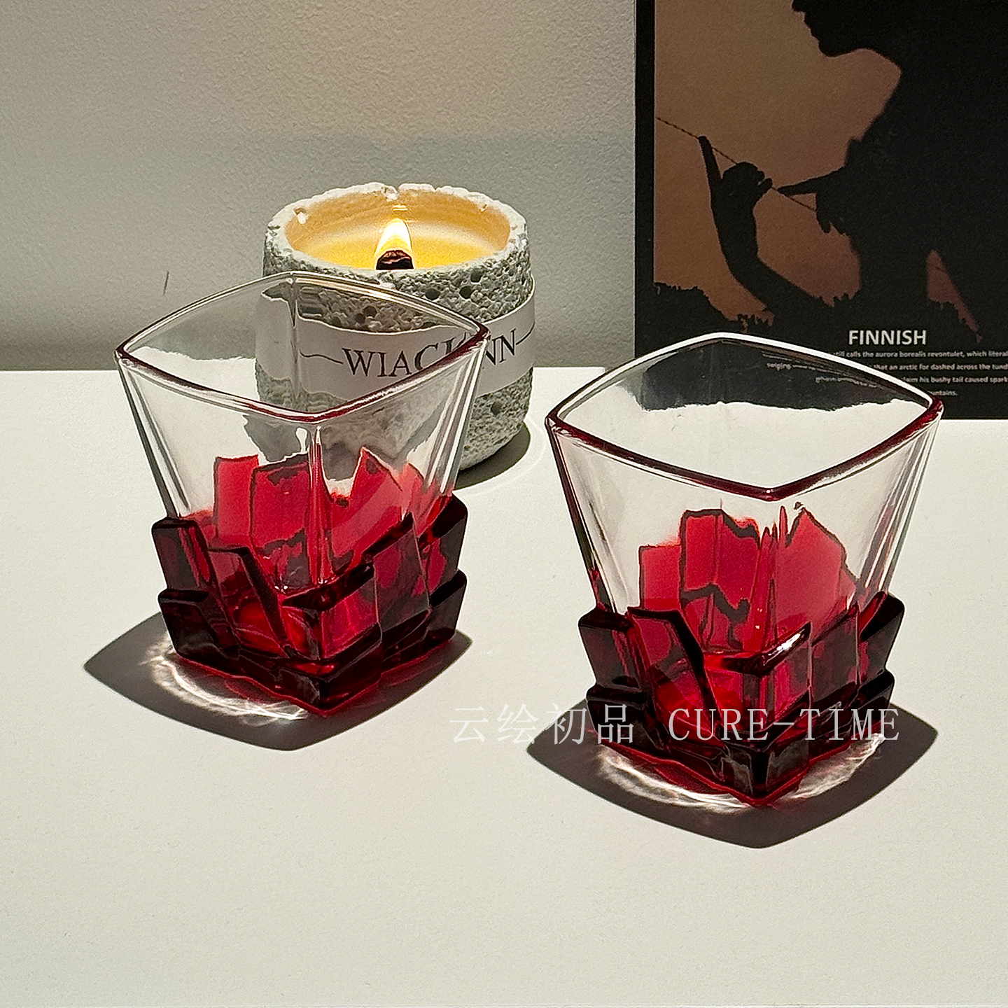 轻奢高档红色冰块杯玻璃杯小众设计高级感喝水杯威士忌酒杯洋酒杯