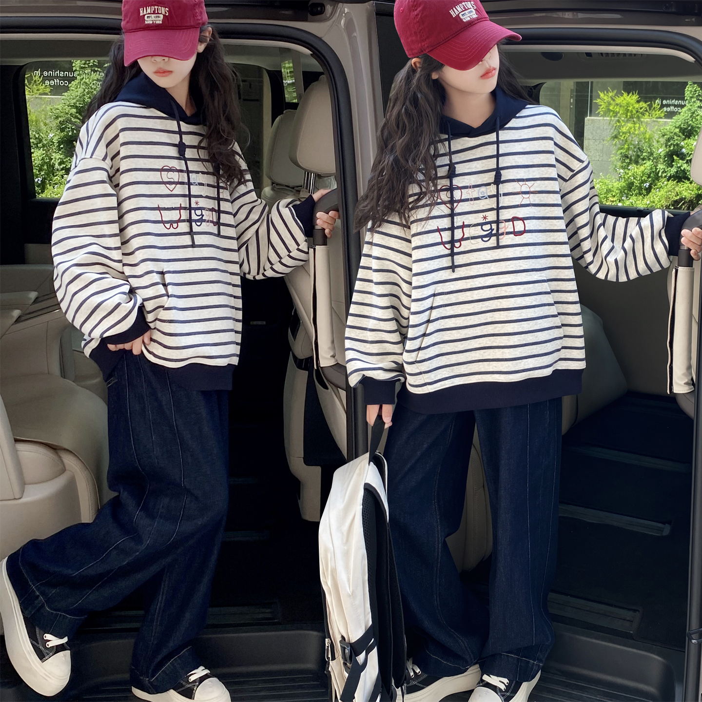 女童春秋套装2025新款6-12岁15岁中大童装休闲洋气潮流条纹两件套