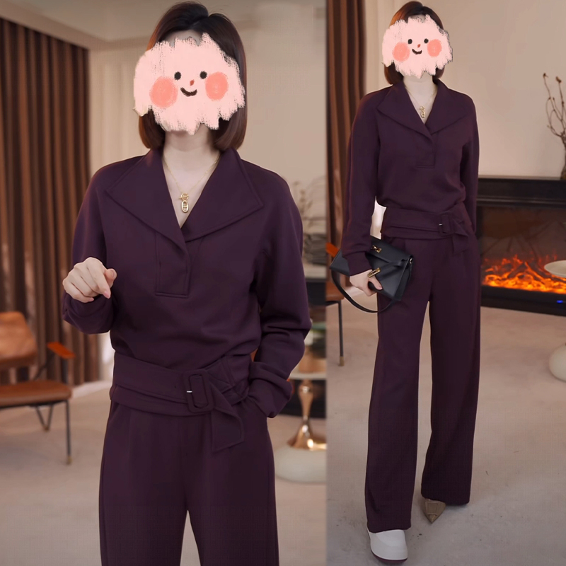 休闲翻领时尚套装女士2025新款秋季韩版长袖套头卫衣阔腿裤两件套