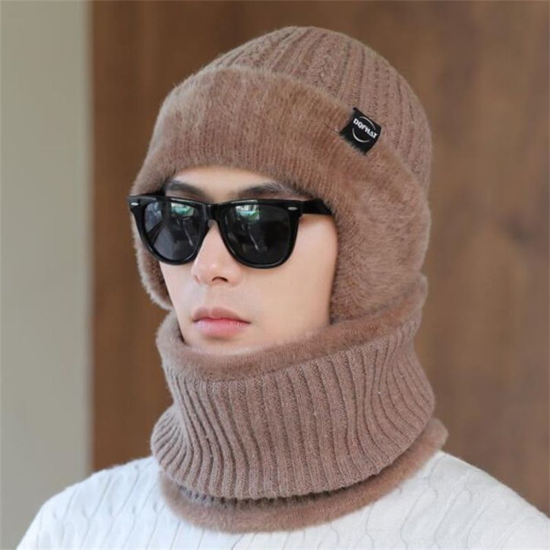 帽子护耳男士冬季围脖加绒加厚保暖骑车防寒防风针织毛线帽JJI