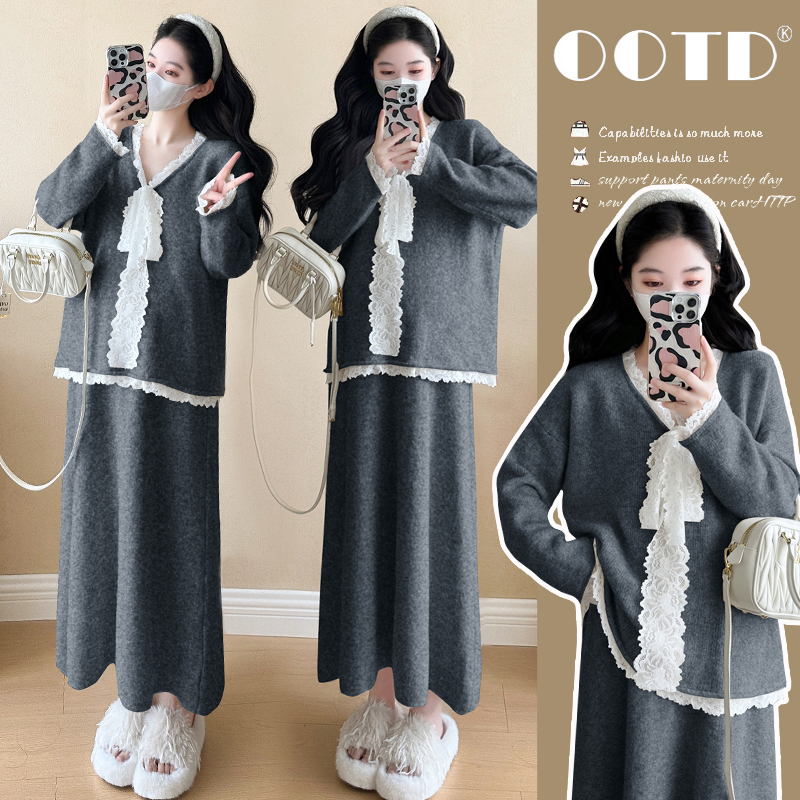 2025春季新款蕾丝拼接气质减龄上衣+可调节半身裙两件套百搭套装