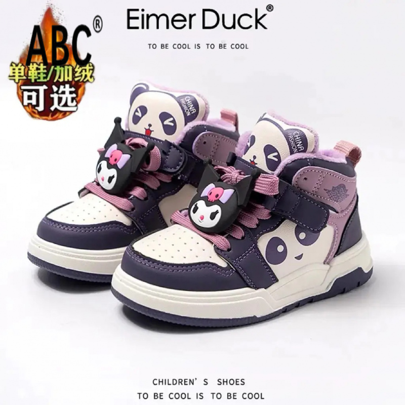 ABC库洛米女童棉鞋2025新款冬季高帮加绒儿童二棉运动鞋保暖板鞋