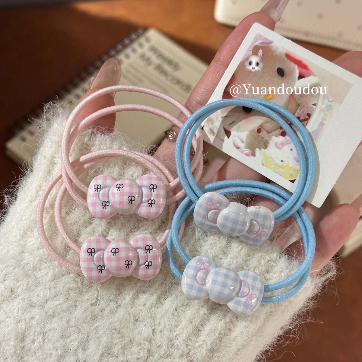 可爱格纹卡通蝴蝶结发绳头绳ins情侣发圈少女皮筋闺蜜森系发饰