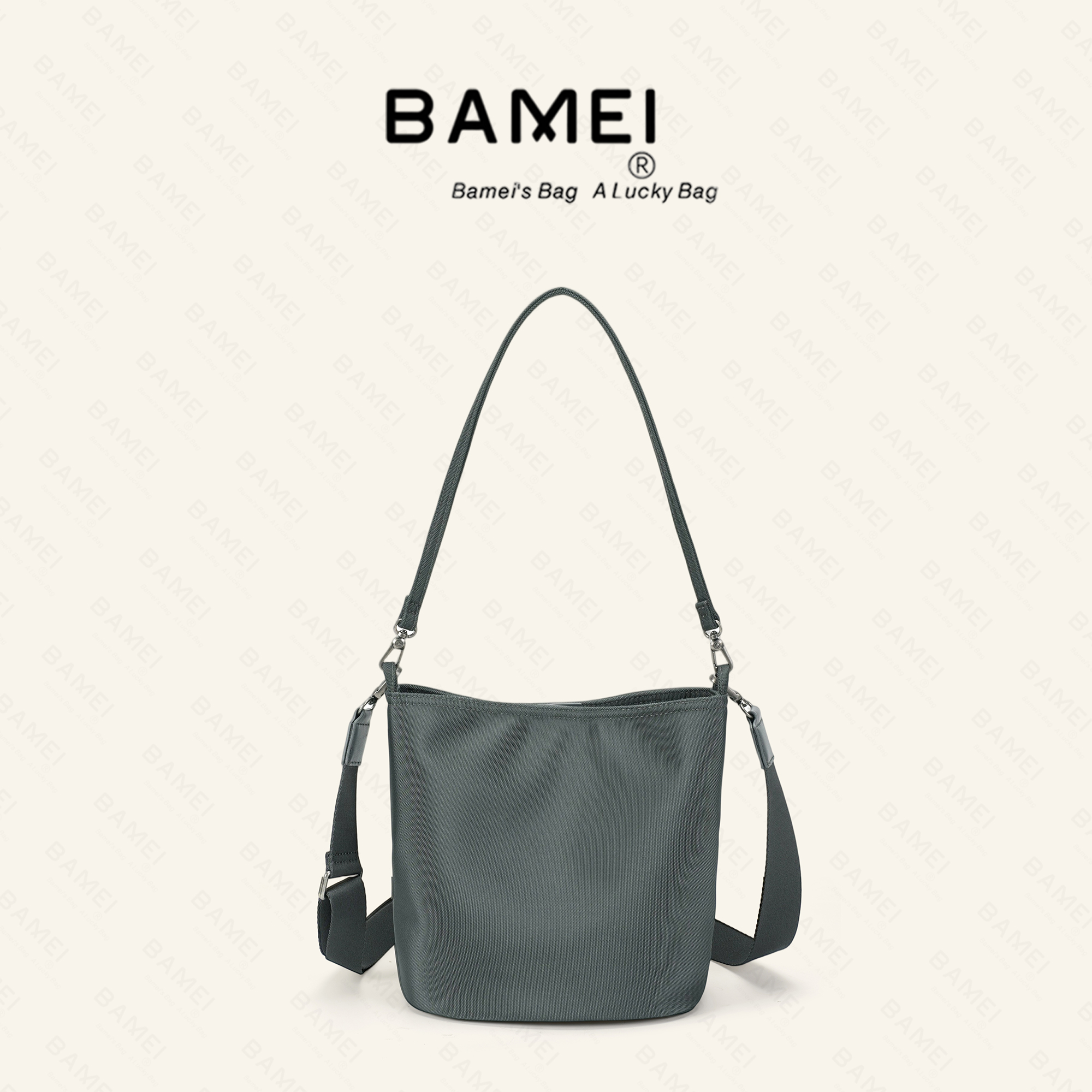 八妹8170百搭净版纯色休闲女士单肩斜挎包简约潮流时尚水桶通勤