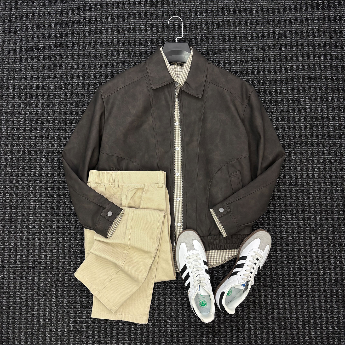 BMAKE YANE美式休闲男士黑色翻领皮衣修身秋季短款机车夹克男外套