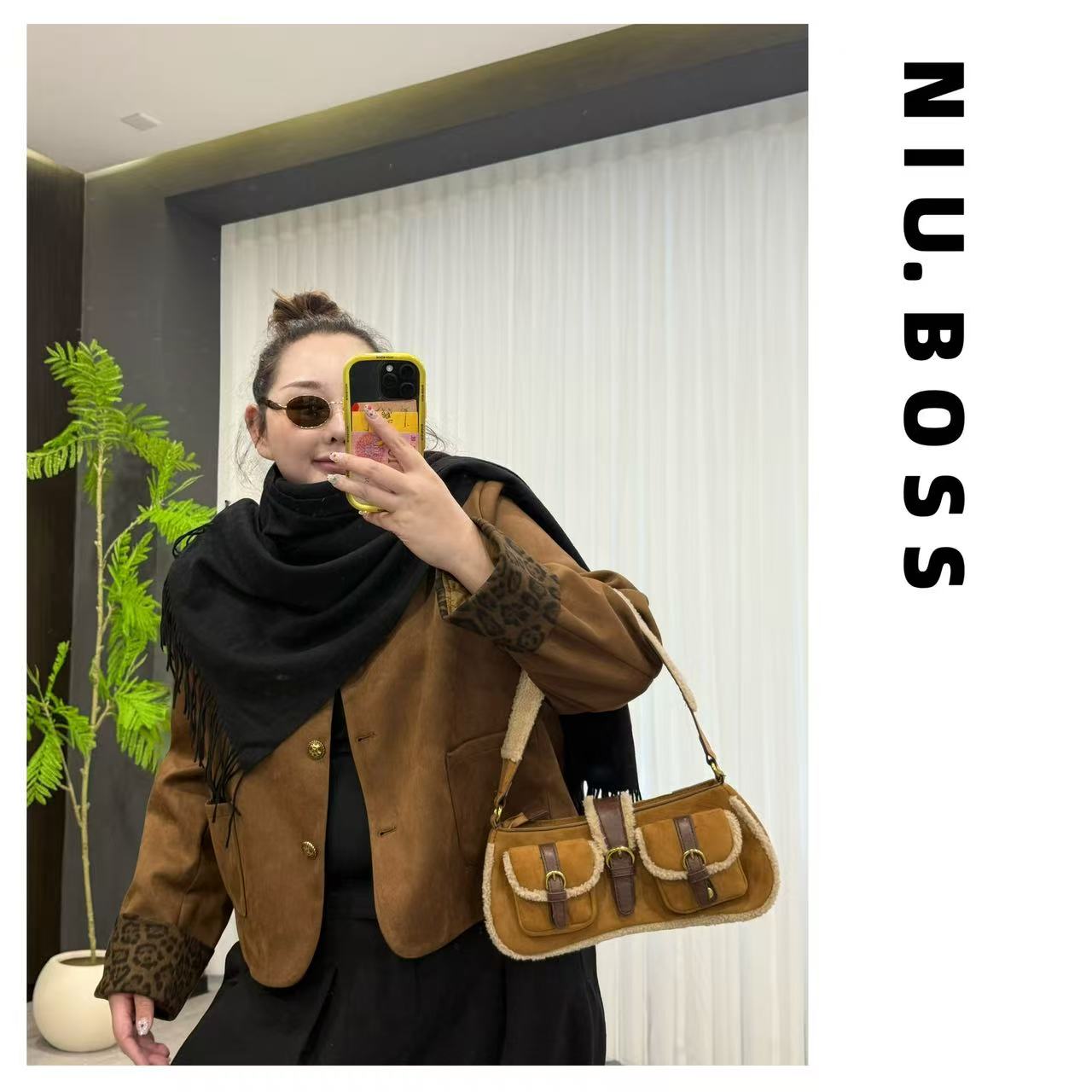 Three Ten. N大码250斤“复古可露风”豹纹撞色卡其棕调短款外套