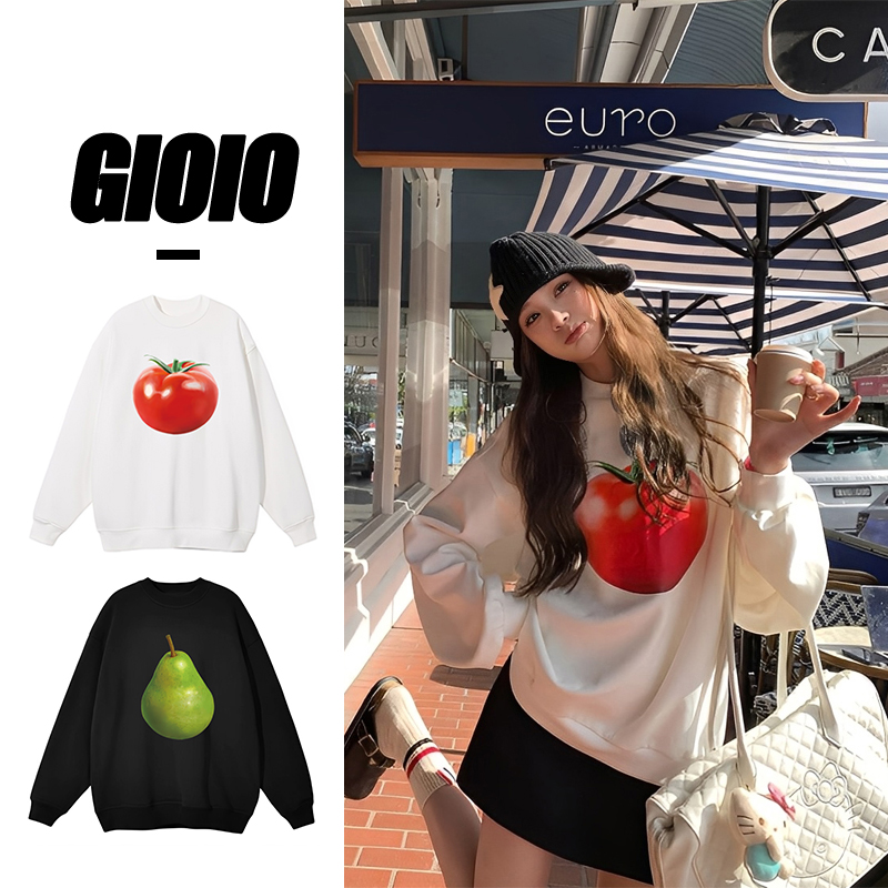 GIOIO秋冬新款蔬果印花大卫衣oversize宽松设计感长袖情侣上衣女