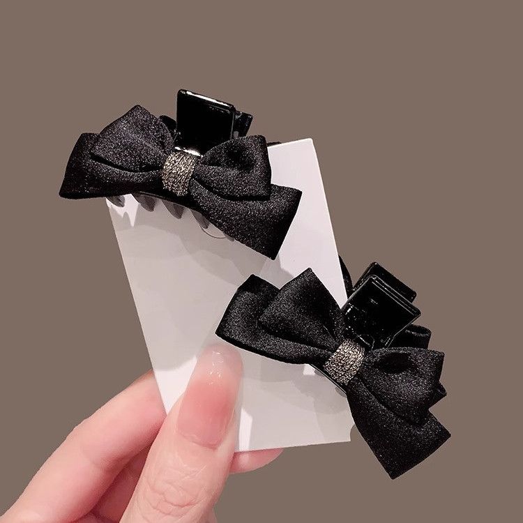 新款黑色蝴蝶结小抓夹公主头侧边夹子鲨鱼夹前额刘海发夹头饰