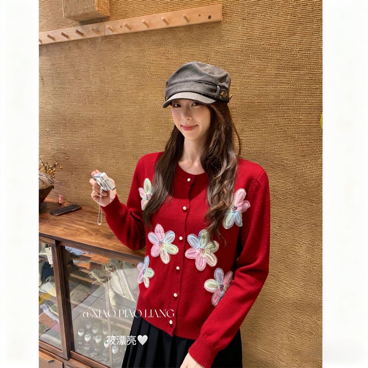 重工立体彩色花朵针织衫开衫女2025甜美学院风上衣82114#0.1 qq