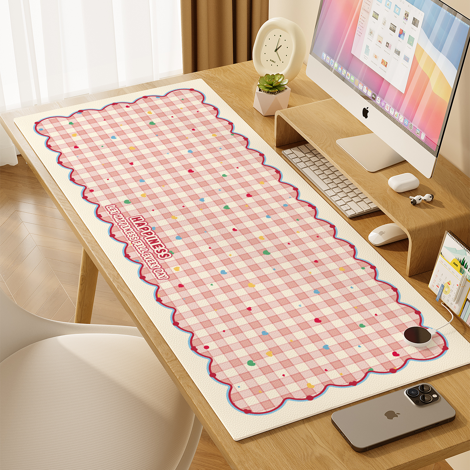 奶油风加热鼠标垫女生办公室桌面暖手垫学习暖桌垫子工位取暖神器