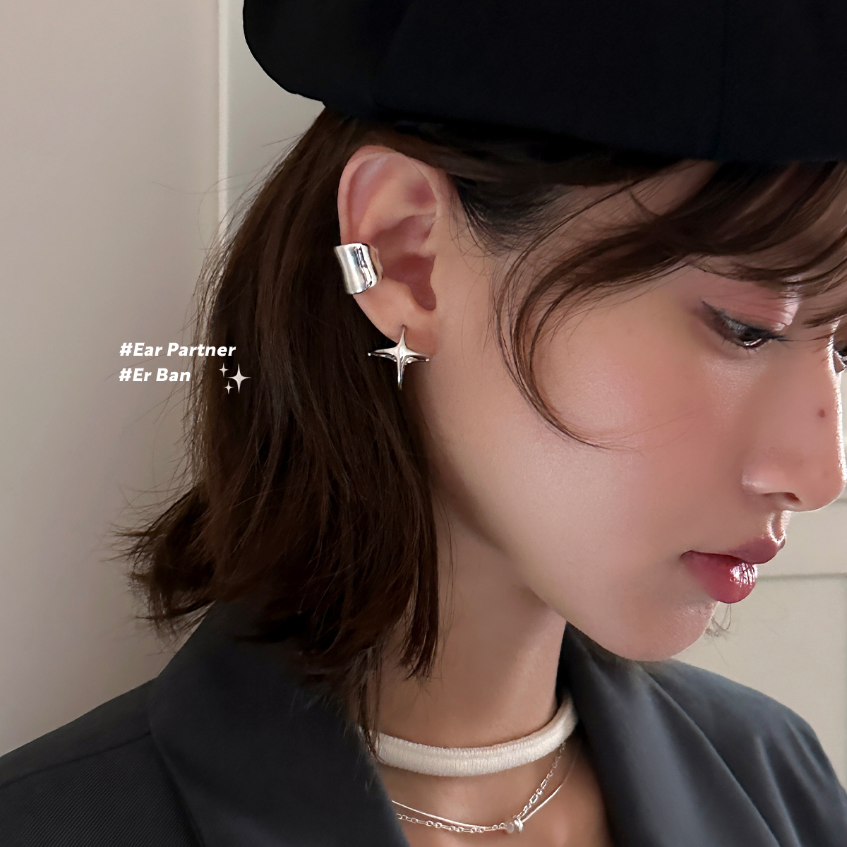 925银耳饰 原创星星球体耳环女小众设计高级感耳圈纯银针耳钉耳饰