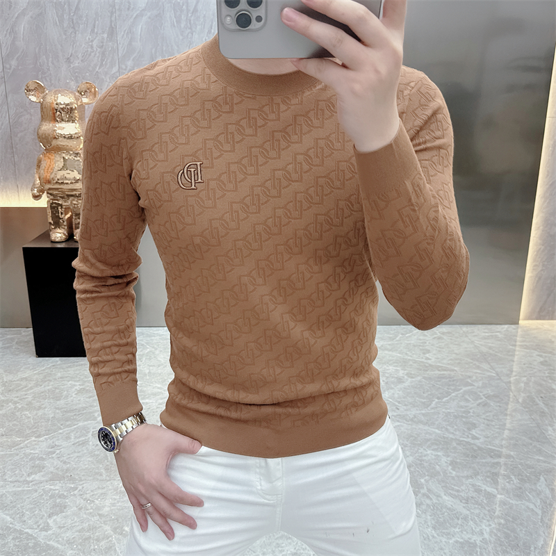 度尚-秋冬季新款高品质提花时尚修身百搭长袖针织打底衫毛衣5081