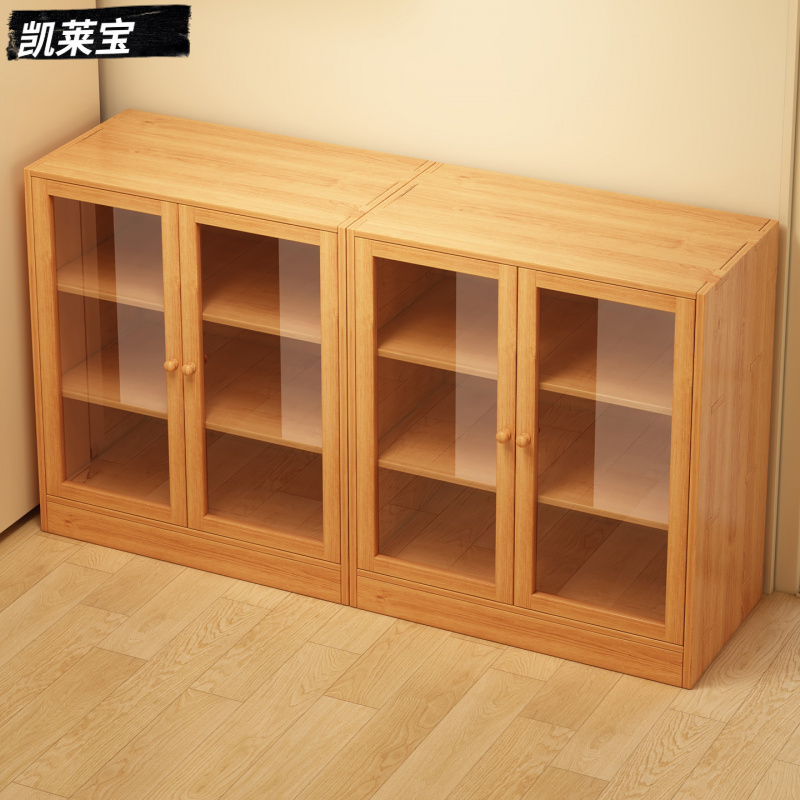 书柜储物柜实木组合 客厅餐边矮柜一体 落地简易置物架 收纳书架