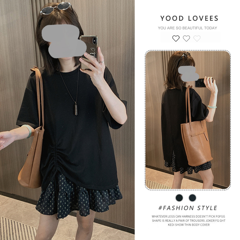 韩系慵懒chic套装设计感时尚抽绳薄款宽松T恤气质显瘦波点短裙潮
