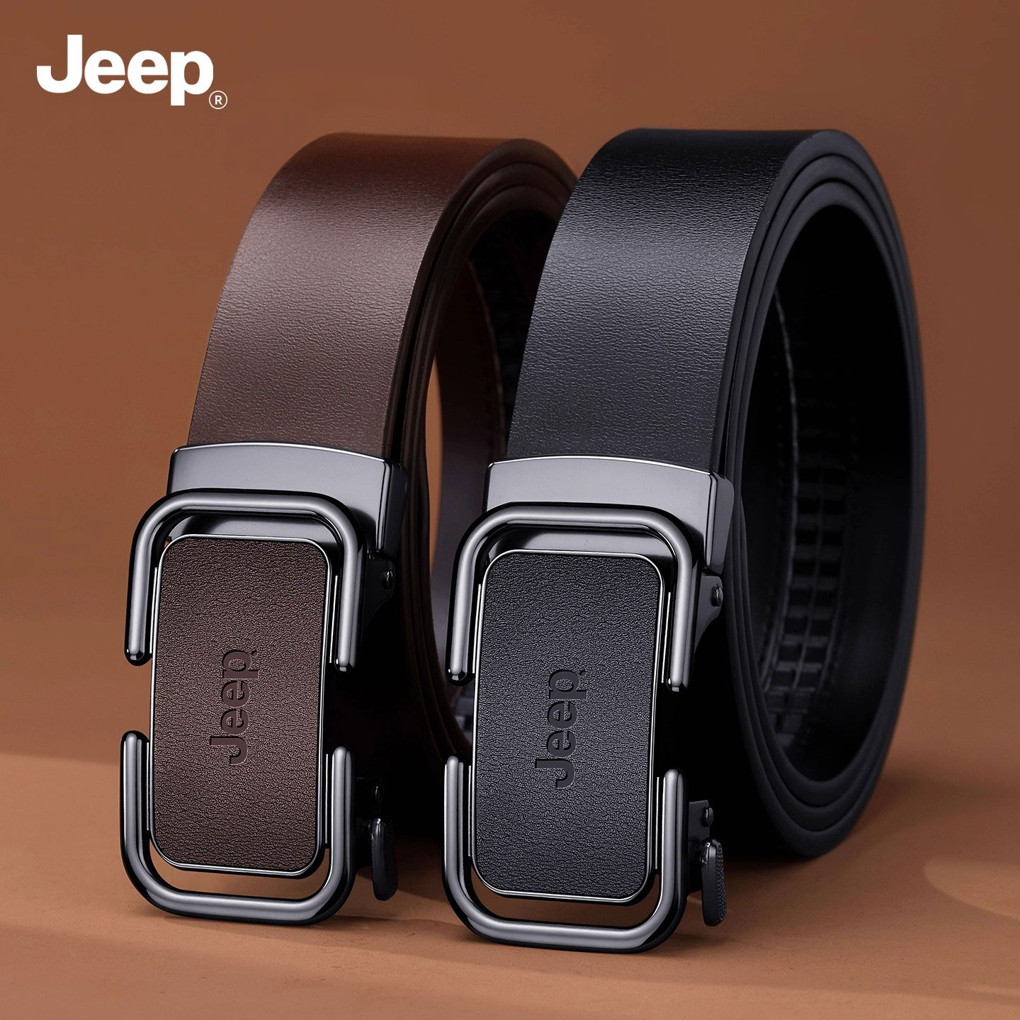 JEEP/吉普皮带男士新款自动扣真皮复古休闲牛皮高档裤腰带男款