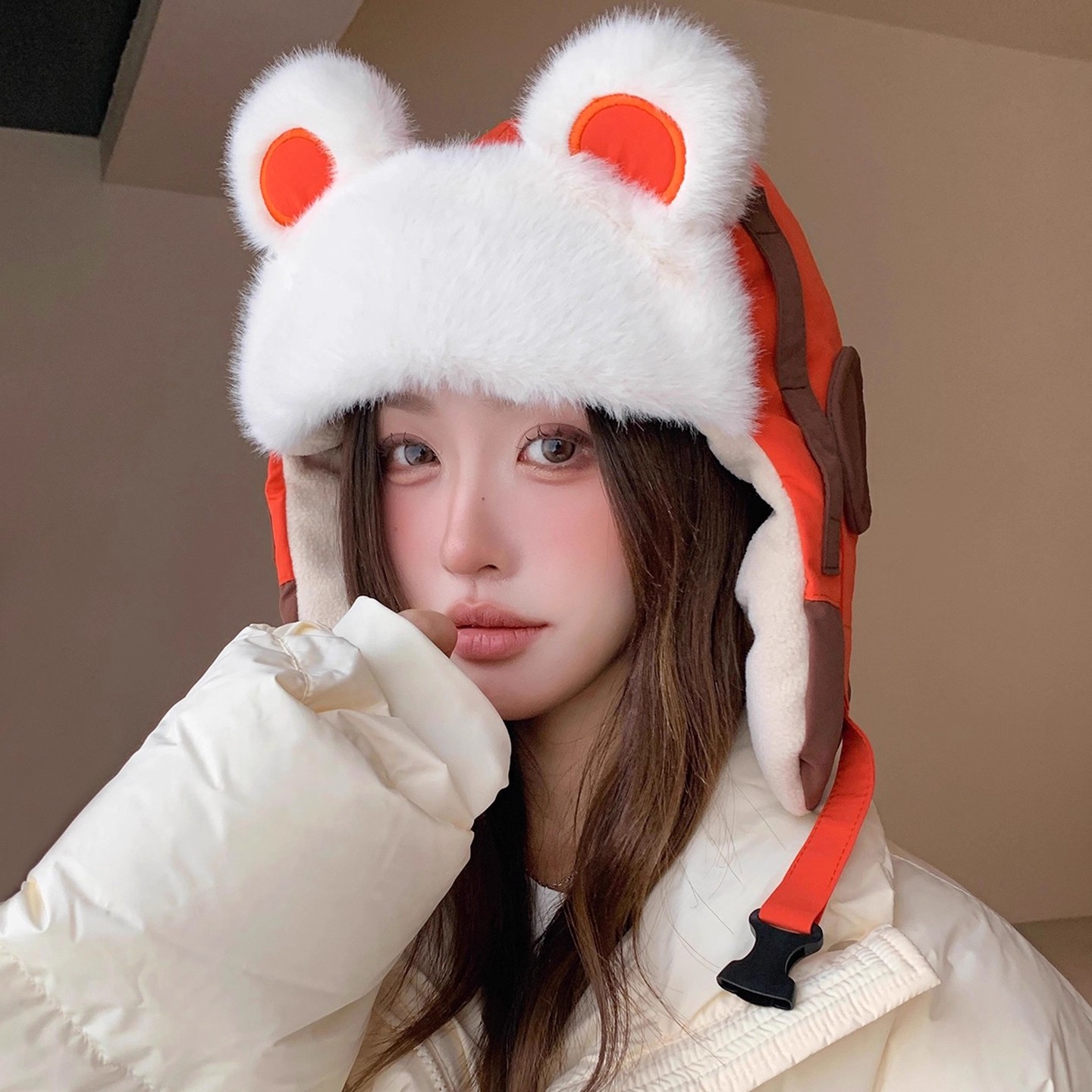 电动车帽小熊耳朵雷锋帽子女冬季加厚加绒保暖户外骑行护耳滑雪帽