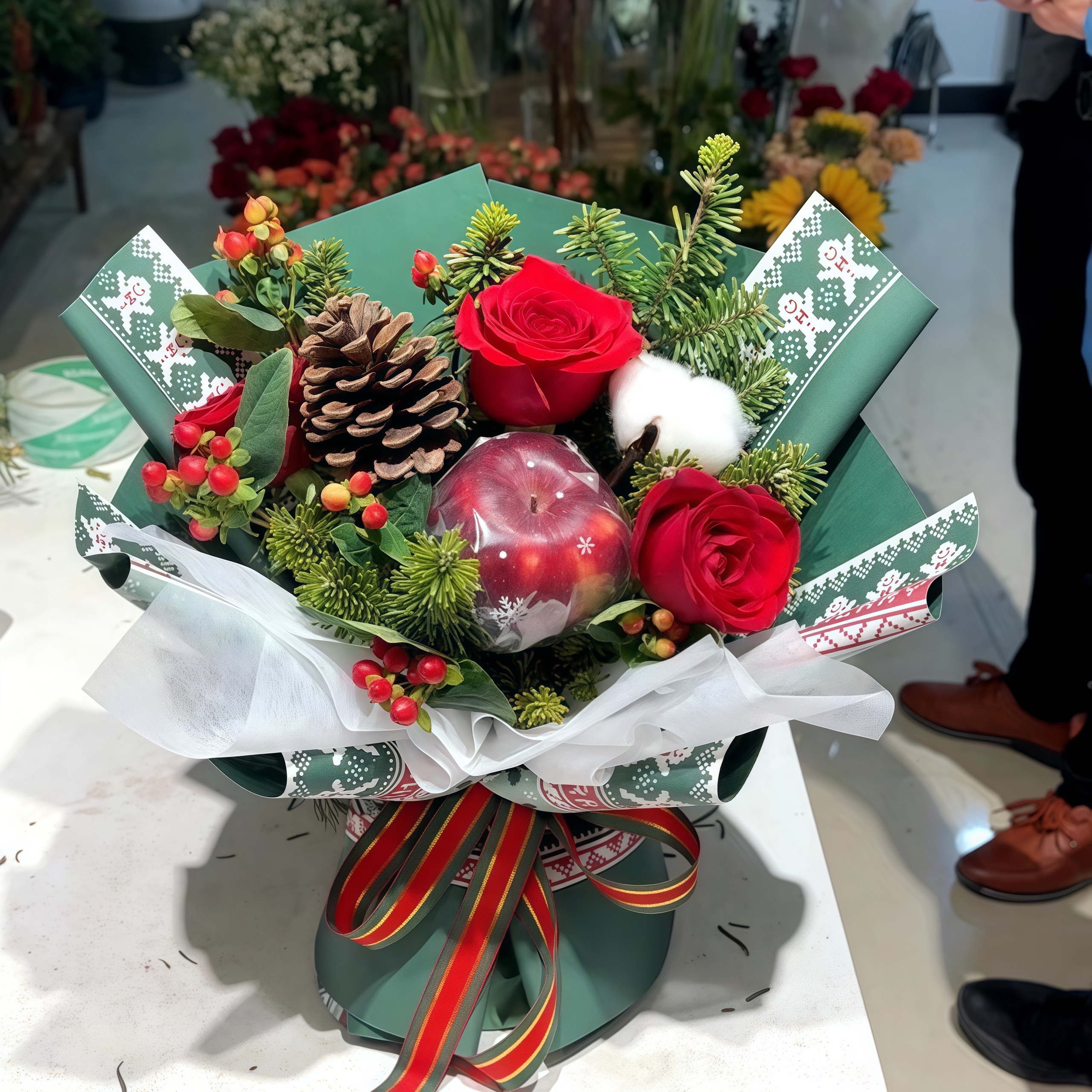 全国同城配送上门【平安夜圣诞节苹果花束礼盒】同城送花上门礼物