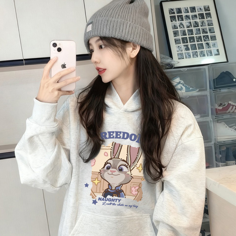 白灰色朱迪尼克连帽卫衣女秋冬加绒宽松休闲上衣2025秋冬新款外套