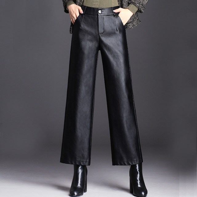 皮裤阔腿裤女九分裤秋冬2025新款休闲直筒裤韩版高腰宽松pu皮裤子