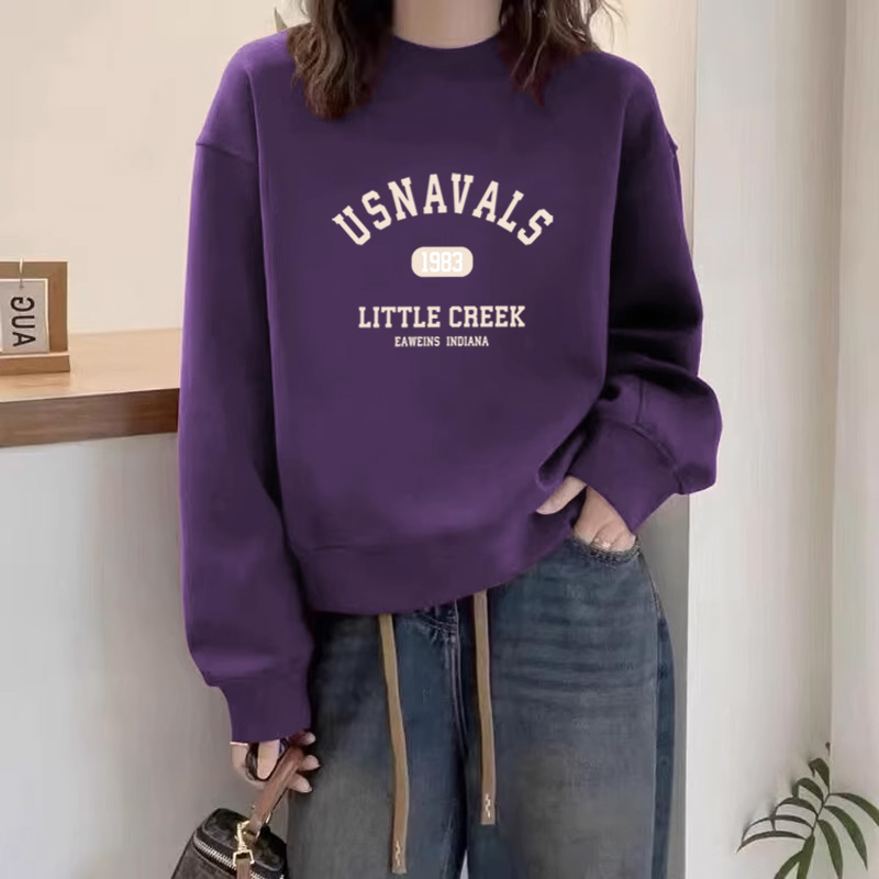 多巴胺圆领套头打底衫加绒加厚卫衣女2025春秋季新款宽松韩版外套